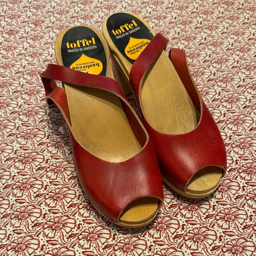 Swedish Hasbeens Red Peep Toe Slingback Heels (motivated to sell!!)